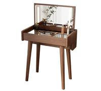 Modern Wooden Makeup Vanity Table with Mirror, Compact Folding Nightstand Storage, Mini Dressing Table for Bedroom, Brown Finish - Stylish Makeup nizer