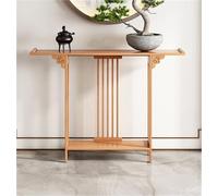 Modern Wooden Narrow Console Table with Double Tier Open Storage Shelves - New Chinese Style Side Table for Living Room, Foyer, Hallway - Solid Construction (Natural, Medium)