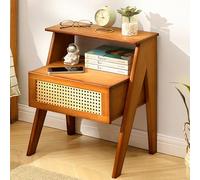 Modern Wooden Nightstand - Mid Century Accent Storage Cabinet with Rattan, Tall & Sturdy Design for Bedroom & Living Room - Versatile Open Storage Solution (Brown-A)