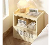 Modern Wooden Nightstand, Mid-Century Rattan Accent Cabinet, Tall Storage for Bedroom & Living Room, Sturdy Wide Wood Design (White, 45x31x49cm)