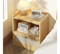Modern Wooden Nightstand - Mid Century Storage Cabinet with Rattan Sturdy Wood Design for Bedroom & Living Room - Stylish Wide Open Storage (White 45x31x49cm)