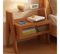 Modern Wooden Nightstand - Mid Century Storage Cabinet with Rattan Tall Design Sturdy Wood for Bedroom & Living Room - Stylish Functional Home Furniture (Wood-B)