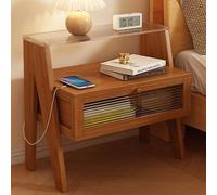 Modern Wooden Nightstand Storage Cabinet Mid Century Farmhouse Rattan Tall & Sturdy Design for Bedroom & Living Room Wide Open Storage Solution (Wood-B)