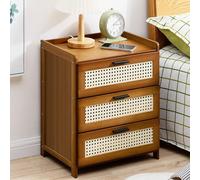 Modern Wooden Nightstand Storage Cabinet Mid Century Rattan Table Sturdy Wide Wood Design for Bedroom & Living Room Vintage Black Finish Stylish nization Solution
