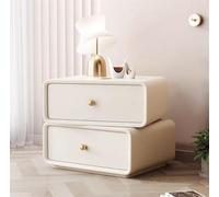 Modern Wooden Nightstand with 2 Drawers, Rotating Storage, Nano Tech Leather Finish, Beige Bedside Table for Bedroom, 19.7"x15.7"x18.9", Stylish & Functional