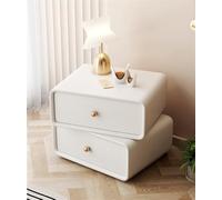 Modern Wooden Nightstand with 2 Drawers, Rotating Storage, Nano Tech Leather Finish, Stylish Beige Bedside Table for Bedroom, 19.7x15.7x18.9in
