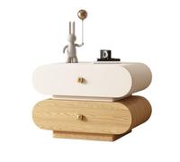 Modern Wooden Nightstand with Double Drawers - Simple Storage Cabinet in White & Khaki for Bedroom - Stylish Bedside Table for Home nization (XS)