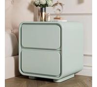 Modern Wooden Nightstand with Grooved Handles 2-Drawer Bedside Table for Bedroom Green Leather Finish Stylish Storage Solution 30cm