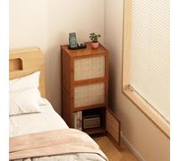 Modern Wooden Nightstand with Rattan s - Tall Mid Century Storage Cabinet for Bedroom & Living Room - Sturdy Open Design (32x43x98cm)