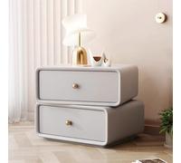 Modern Wooden Nightstand with Rotating Storage, 2 Drawers, Nano Tech Leather Finish, Beige Bedroom Side Table, Compact Design 19.7"x15.7"x18.9" for Small Spaces
