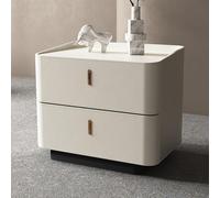 Modern Wooden Nightstand, Wrapped in PU Leather, Featuring a Double-drawer Storage Design, a Stable Base, Silent Rails, and Rounded Corners, Suitable for Bedrooms(White,60*40*50cm/24*16*20in)