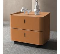 Modern Wooden Nightstand, Wrapped in PU Leather, Featuring a Double-drawer Storage Design, a Stable Base, Silent Rails, and Rounded Corners, Suitable for Bedrooms(Brown,40*40*50cm/16*16*20in)
