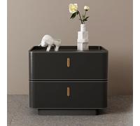 Modern Wooden Nightstand, Wrapped in PU Leather, Featuring a Double-drawer Storage Design, a Stable Base, Silent Rails, and Rounded Corners, Suitable for Bedrooms(Black,60*40*50cm/24*16*20in)