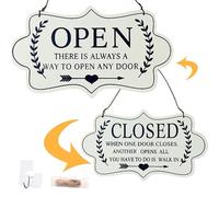 Modern Wooden Open Closed Sign,Double Sided Business Hanging Plaque with Rope & Hook,Vintage Aesthetic Shop Sign for Cafe,Retail Store,Restaurant