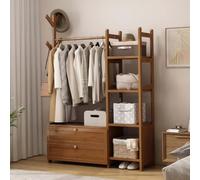 Modern Wooden Open Wardrobe with Bamboo Clothes Rail & Storage Stylish Bedroom Organizer Compact 80cm Wardrobe for Small Spaces Brown Finish