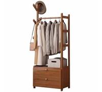 Modern Wooden Open Wardrobe with Bamboo Clothes Rail Stylish Storage Solutions for Bedroom Compact 50cm Wardrobe with Drawers and Hooks Brown Finish
