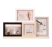 Modern Wooden Photo Frame 4 Grid Multi Picture Collage Display for Wall Hanging or Tabletop Desk, Contemporary Home Office Art with Rustic Wood Grain Finish(D)