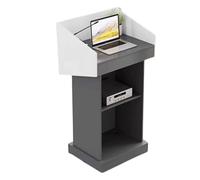 Modern Wooden Podium Stand - Stylish Conference Lectern with Open Storage for Hotel Welcome Reception & Events - Elegant Speech Podium for Professional Presentations