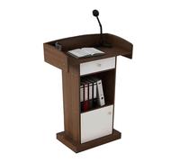 Modern Wooden Podium with Spacious Drawer - 48.8in Portable Lectern for Churches, Events & Reception - Stylish Pulpit Stand for Public Speaking & Presentations
