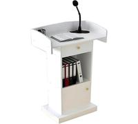 Modern Wooden Podium with Spacious Drawer, Adjustable Height Floor Lectern for Churches and Reception Areas