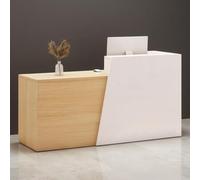 Modern Wooden Reception Desk with Drawer Storage Stylish Checkout Counter for Retail Salon Clothing Store Hotel Office - White & Wood Left Corner 100x42x100cm