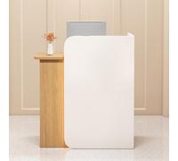 Modern Wooden Reception Desk with Drawers Stylish Front Counter for Salon Office Lobby RetailWhite & Natural Finish Left Side 160x45x100 cm