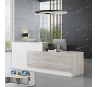 Modern Wooden Reception Desk with Lockable Storage - Small Front Desk & Checkout Counter for Salon Hotel Office Lobby - Stylish White Design (102.36"/260cm)