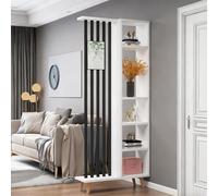 Modern Wooden Room Divider - Floor-to-Ceiling Space Separator with Versatile B Wood Legs & Multi-Shelf Wall Panels - Slish Black & White 39in (100cm) for Home Decor & Office Use
