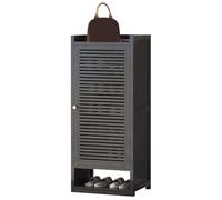 Modern Wooden Shoe Cabinet with Louvered Doors Adjustable Shelves Free Standing Design 7 Tier Storage for Entryway and Hallway Black