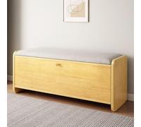 Modern Wooden Shoe Rack Bench with Padded Seat Entryway nizer with 2 Flip Drawers Solid Wood Frame for Bedroom & Hallway (Natural 31x12x18 inch)