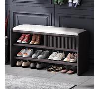 Modern Wooden Shoe Storage Bench with Cushioned Leather Seat Stylish Entryway Organizer Hallway Shoe Cabinet Dark Gray Fur Finish 39x12x18 Inch SpaceSaving Design