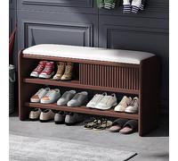 Modern Wooden Shoe Storage Bench with Leather Cushion Upholstered Entryway Hallway Furniture Stylish Brown & White 100x30x45cm (39x12x18in)