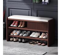 Modern Wooden Shoe Storage Bench with Leather Cushion Upholstered Entryway Seating Stylish Shoe Cabinet for Hallway FurBrown & White 24x12x18 inches SpaceSaving Design