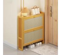 Modern Wooden Shoe Storage Cabinet Slim Rattan Shoe Rack for Hallway Tall Narrow Shoe Stylish Space-Saving Shoe Cabinet for Entryway