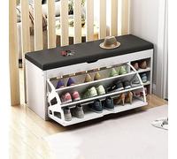 Modern Wooden Shoe Storage Cabinet with 3 Adjustable Compartments and Bench Space-Saving Entryway nizer Stylish 3-Level Shoe Rack (B80CM)