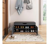 Modern Wooden Storage Bench with Flip Top & Padded Cushion 2/3-Tier Shoe Rack nizer Grey Entryway Furniture 31.5" L x 14" W x 16.5" H Stylish Shoe Storage Solution.