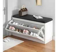 Modern Wooden Storage Bench with FlipTop Doors and Cushioned Seat White Organizer with 1 Shelf 50.8 cm Length x 17.8 cm Width x 45.7 cm Height Perfect for Entryway or Living Room.