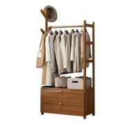 Modern Wooden Wardrobe for Bedroom - Open Bamboo Clothes Rack with Drawers - Space-Saving Free Standing Garment Rack for Small Bedrooms and Apartments