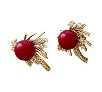 Modern Work Theme Earrings with Red Rhinestones Ear Accessories for Daily Wear and Party Square Earrings Fashion Round