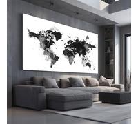 Modern World Map Framed Large Canvas Wall Art SciFi Earth Canvas Print Poster for Living Room Wall Art Decor,Night Sky Planet Pictures for Home Office Restaurant, 50x100cm