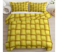 Modern Woven Texture Duvet Cover Set 230 x 220 cm Yellow Reversible Cartoon Microfiber Bedding for Boys Girls, Hypoallergenic King Quilt Cover with 2 Pillowcase