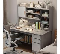 Modern Writing Desk with Shelves Office Workstation with Storage and Bookshelf Wooden Computer Desk with Drawers for Home/Office (39x18x64in Grey)