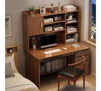 Modern Writing Desk with Storage Home Office Computer Table with Bookshelf and Drawers Wooden Study Workstation (47x18x64in Brown)