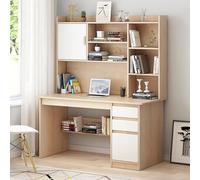 Modern Writing Desk with Storage Home Office Computer Table with Shelves Wooden Study Workstation Featuring Drawers and Credenza for Home/Office Use.