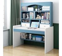 Modern Writing Desk with Storage Shelves 2 Drawers and Adjustable Height Blue 39 Inch Home Office Computer Desk for Writing Studying and Working