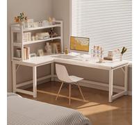 Modern Writing Game Desk, Corner Computer Desk, Corner Workstation, L-Shaped Office Desk with Bookshelf, Wooden Home Desk, Suitable for Living Room, Balcony, Office 140 * 120cm