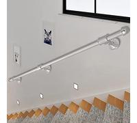Modern Wrought Iron Wall-Mount Banister - 8.2ft Metal il for Indoor/Outdoor Steps - Safety Railing Clete Kit Available in 3.6m 4m 5.4m Sizes Silver Finish