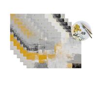 Modern Yellow Grey Art Texture Vinyl Placemats Set of 6, Heat-Resistant Washable Woven PVC Table Mats for Kitchen Dining Table Restaurant Party Holiday Gatherings