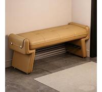 Modern Yellow Leather Entryway Bench Upholstered Ottoman for Shoe Changing Solid Wood Frame & Thickened Tubing Stylish Hallway & Bedroom Furniture (48.4"x11.8")