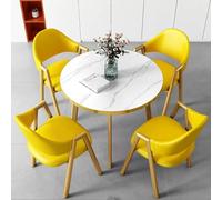 Modern Yellow Round Dining Table Set for 4 - Stylish Office Reception & Conference Room Furniture with Chairs - Perfect for Living & Dining Rooms Negotiation Spaces
